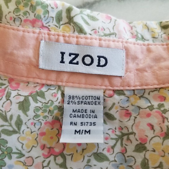 Vtg Izod Womens M Button Up Blouse Cottage Core Shirt Top ¾ Sleeve Floral Pink - Picture 4 of 8